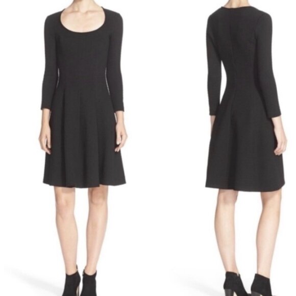 Theory Black Beyao Diamond Knit Fit and Flare Silhouette Textured Dress Size 8 - Picture 1 of 5